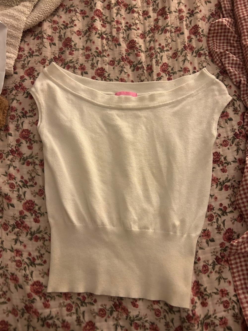 Women's Cream Off-Shoulder Knit Tank Top